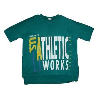 Vintage 90s Athletic Works USA Graphic Tee – Made in USA – One Size – Teal